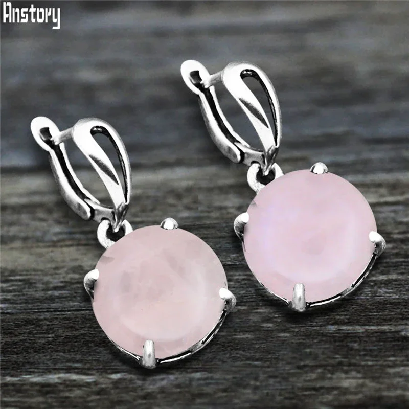 Vintage Round Natural Quartz Lapis Claw Pendant Earrings For Women Antique Silver Plated Stone Unakite Fashion Jewerly