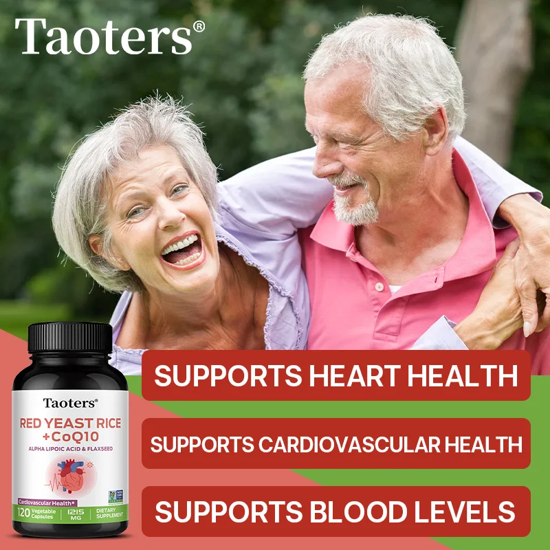 Red yeast rice 1215 mg + coenzyme q10, support heart, cardiovascular health, balance blood sugar, 30/60/120 capsules
