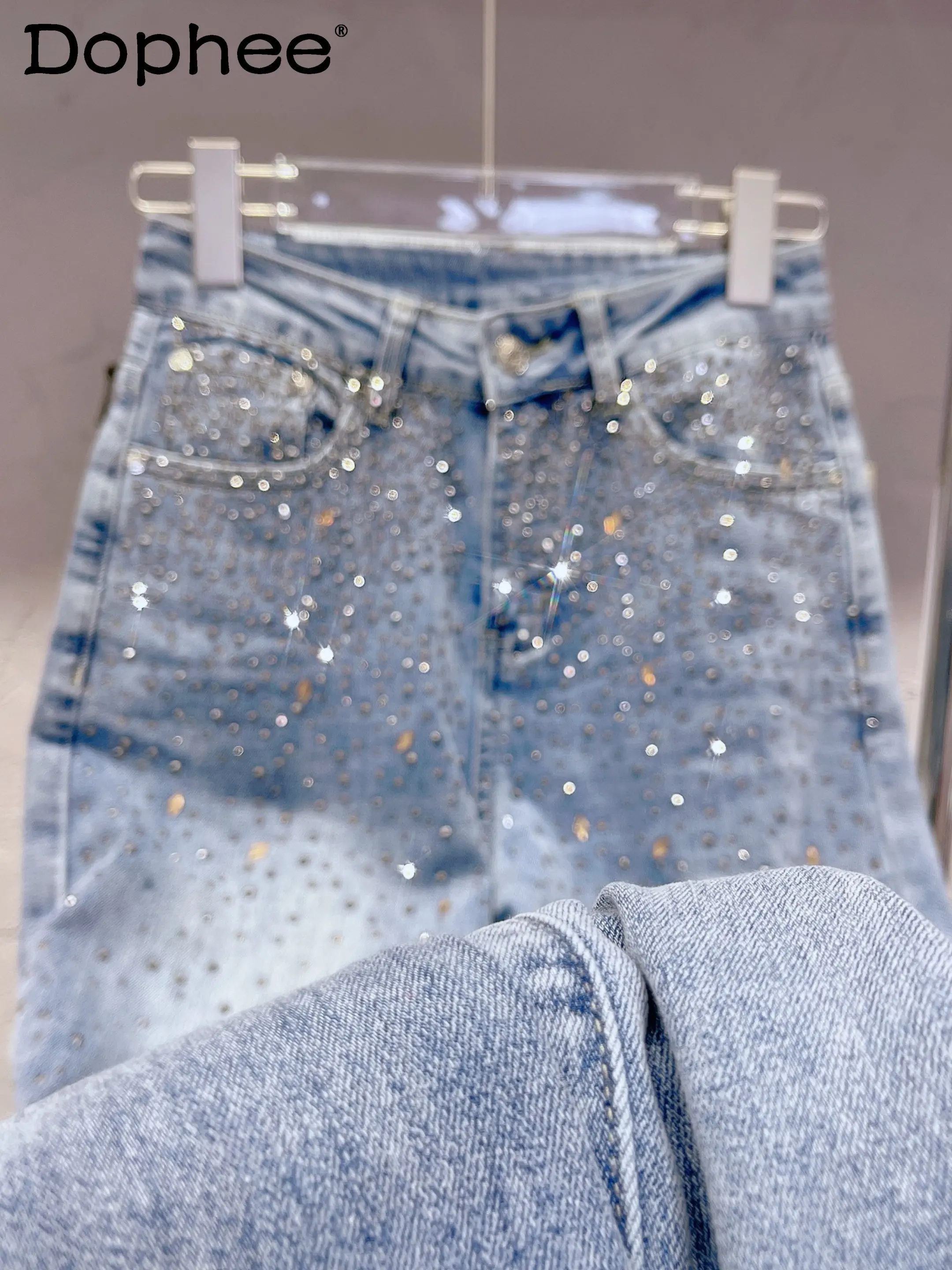 Pantalones vaqueros elásticos De alta calidad para Mujer, Jeans holgados De cielo estrellado y diamantes, cómodos, rectos y suaves, primavera 2023