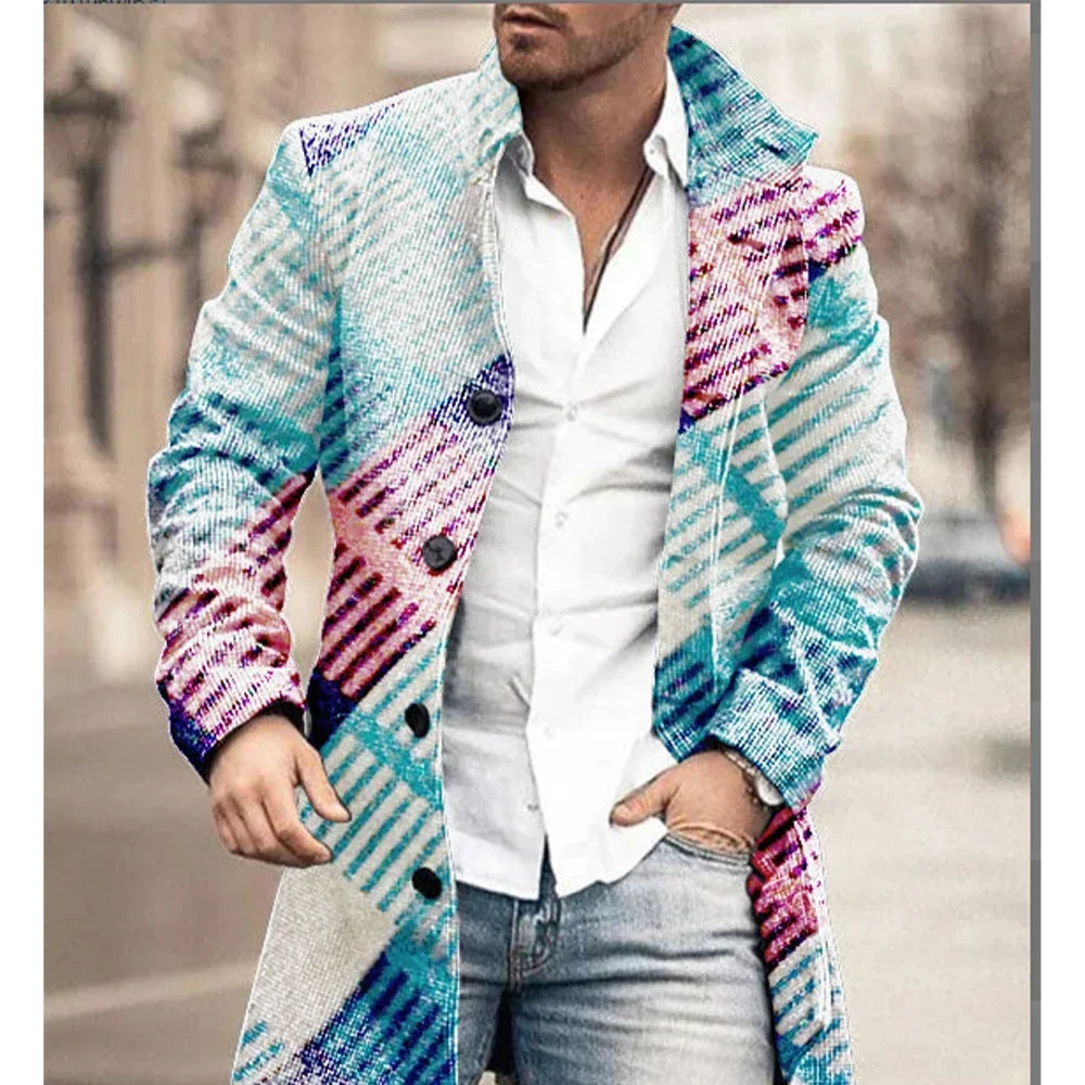 New Men's cloak Long suit Jackets Autumn Sleeve Button Casual Winter Outerwear Overcoat Clothing Male dedicated trench coat