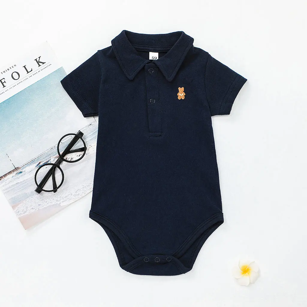 Baby Boy Summer Clothes Short Sleeve Polo Romper Newborn Girl Rompers Cotton 0-12m Turn-down Collar Pink Yellow Gray White Solid baby bodysuit dress