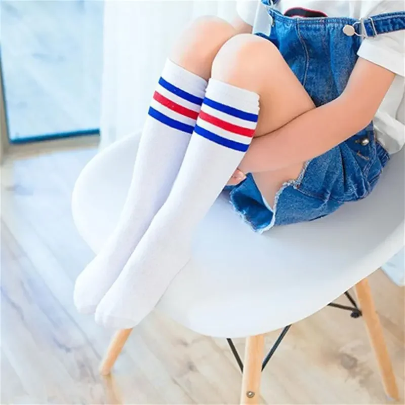 Autumn Baby Girls Knee High Long Soft Cotton Socks Kids Stripe Solid White Sports Fashion School Stockings for 1-8Y Children Boy