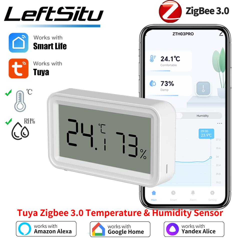 Tuya Zigbee Smart Temperature Humidity Sensor Home Automation Remote Connect APP Work with Smart Life Alexa Google Assistant
