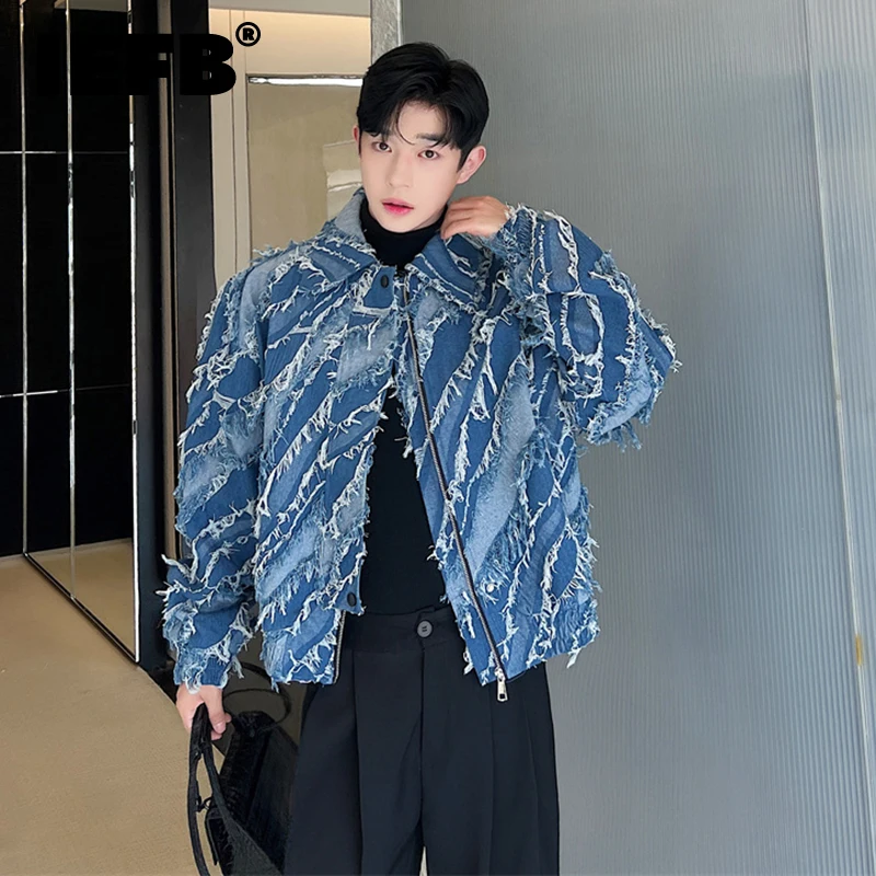 

IEFB Denim Jackets Trend Man Fashion Korean Style Personality Tassel Jean Coat Niche Design Casuall Outerwear Tide New 9C2140