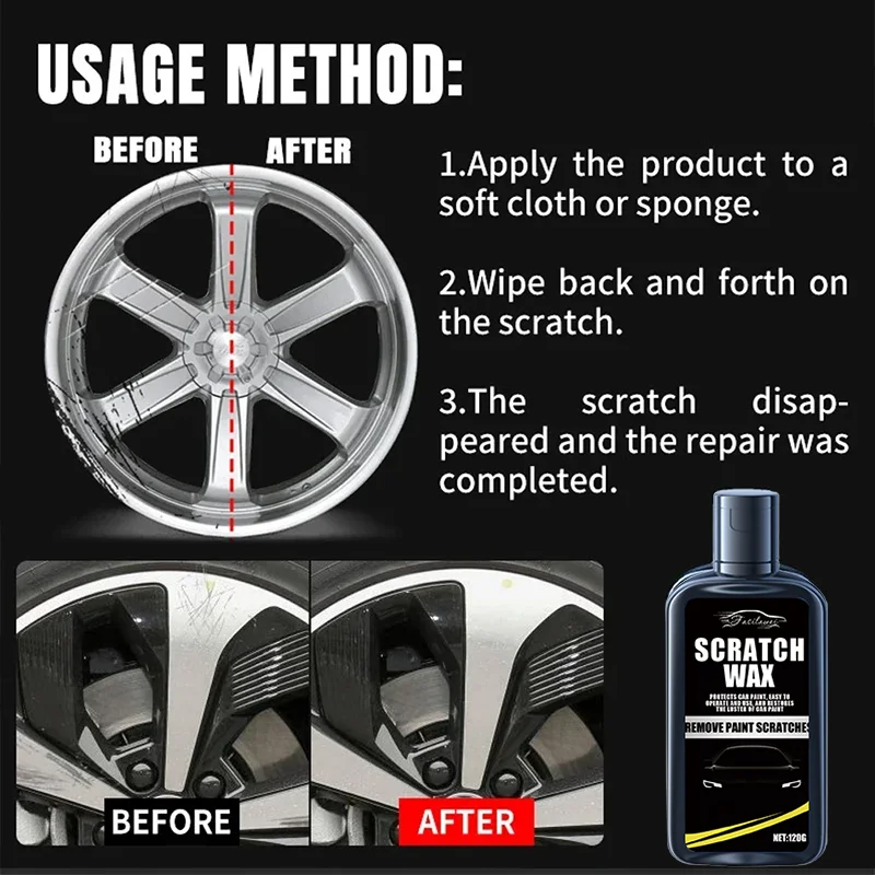 Scratch Repair Paste for Car Wheel Steel Alloy Hub Polisher with Sponge Metal Rim Swirl Restoration Swirl Auto for BNW 120g