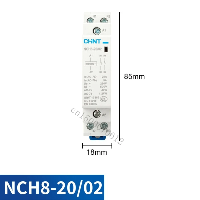 CHINT NCH8 20A 25A 40A 63A 딘 레일 가정용 미니 AC 콘택터 220V 230V 400V 63/22 63/40 40/40 40/22 1NO 1NC 2NO 2NC 4NO 2P 4P