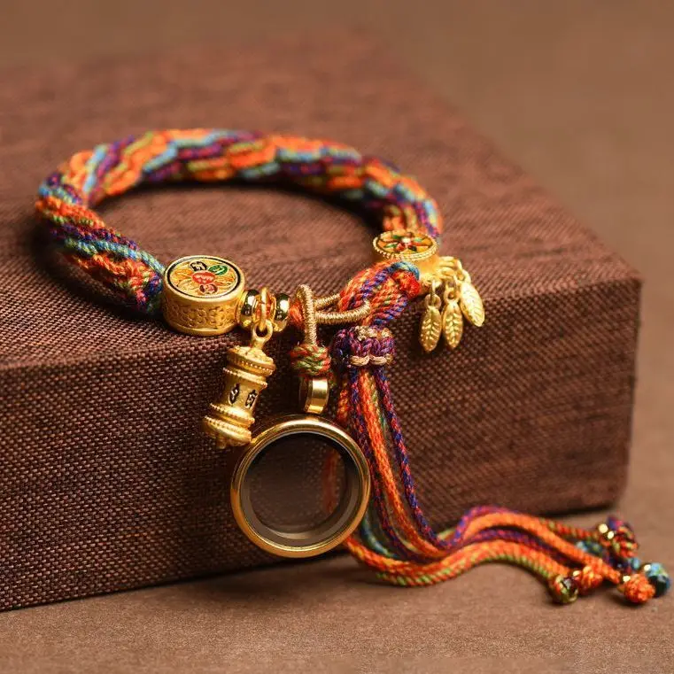 Tibetan Hand Rope Gesang Flower Tibetan Wind Return Hand Rope Zakiram Green Tara Mother God of Wealth Manjusri Thangka Bracelet