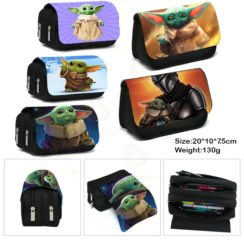 Supereroi Dis Kids Baby Yoda Pencil Case Canvas Stretch Double Layer Large Capacity Pencil Box Cute School Stationery