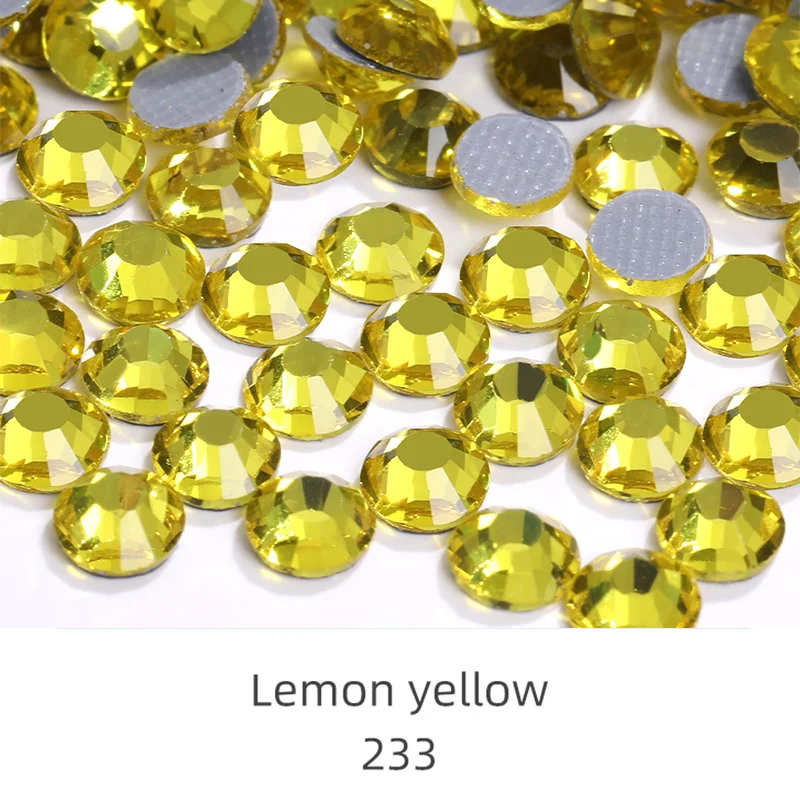 Lemon Yellow Glass Bulk Rhinestones For Tumblers Cabochon Strass Hotfix Crystals Decoration For Dress Handicraft 2-6mm Wholesale 