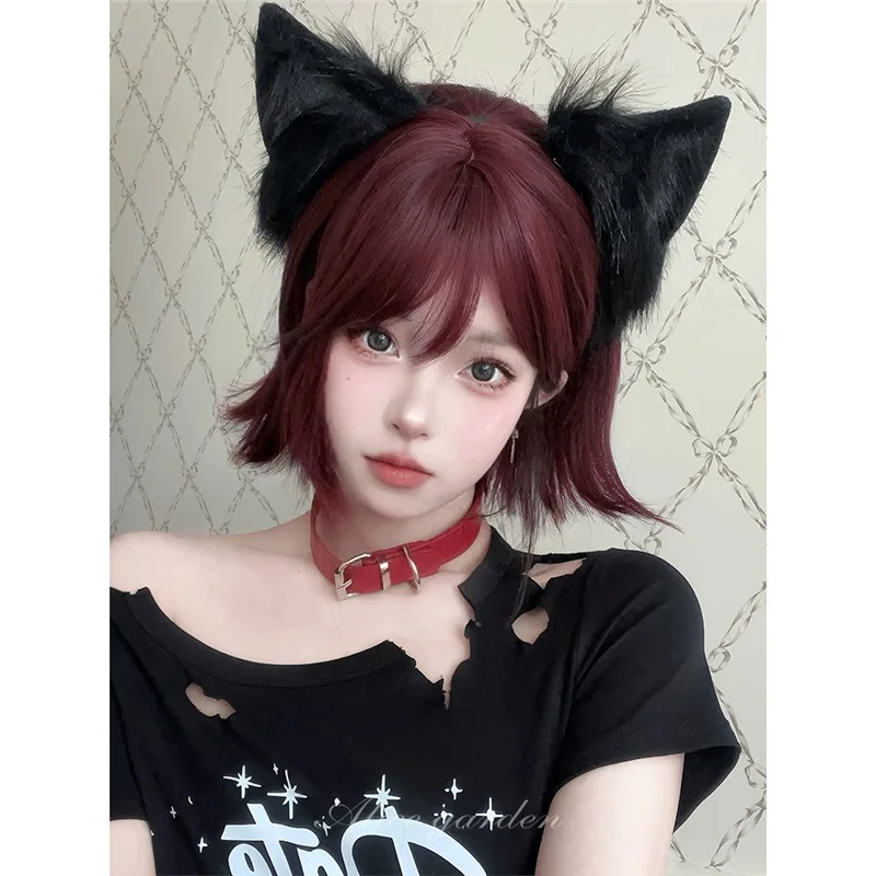 LUPU Wig Female Internet Celebrity Cute Lolita Short Straight Hair With Bangs bobo Natural JK Full Head Cover for Women