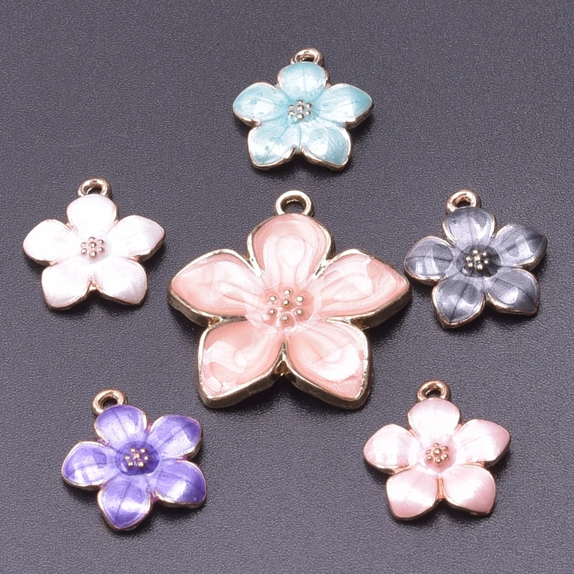 20Pcs/Lot Enamel Cherry Blossoms Flower Charms Cute Sakura