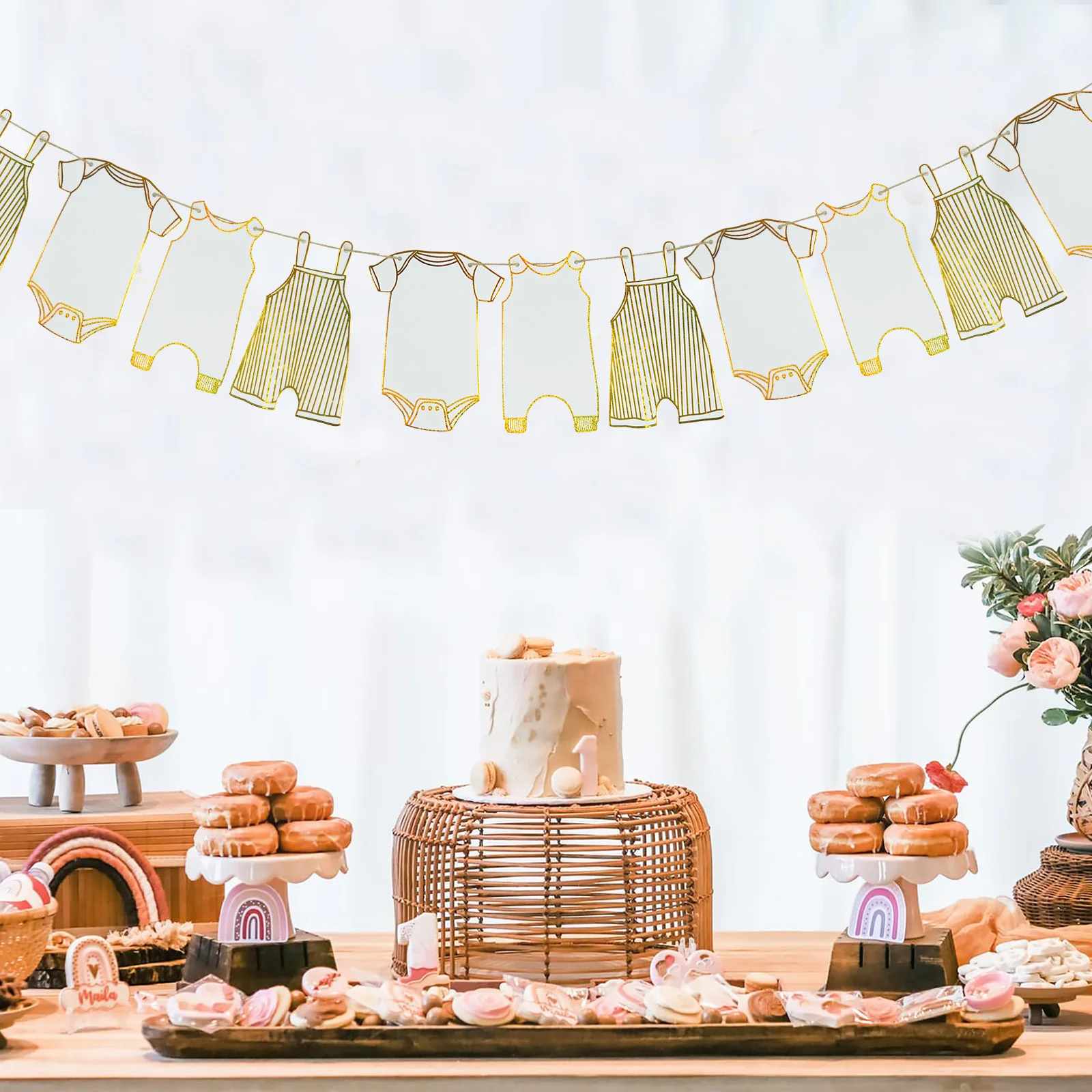 Goldene Baby kleidung Dusche Dekorationen Banner,Banner für Jungen Mädchen Baby party Geschlecht offenbaren neutrale Party zubehör – Detail 3