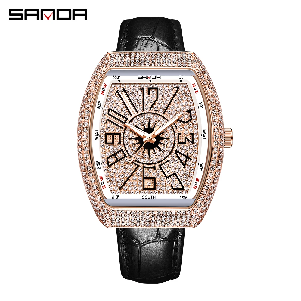 Sanda 7016 Classico Orologio Da Polso Al Quarzo Di Moda Di Lusso Cask Design Full Drill Tide Table Dial Nottilucente Orologio Da Uomo