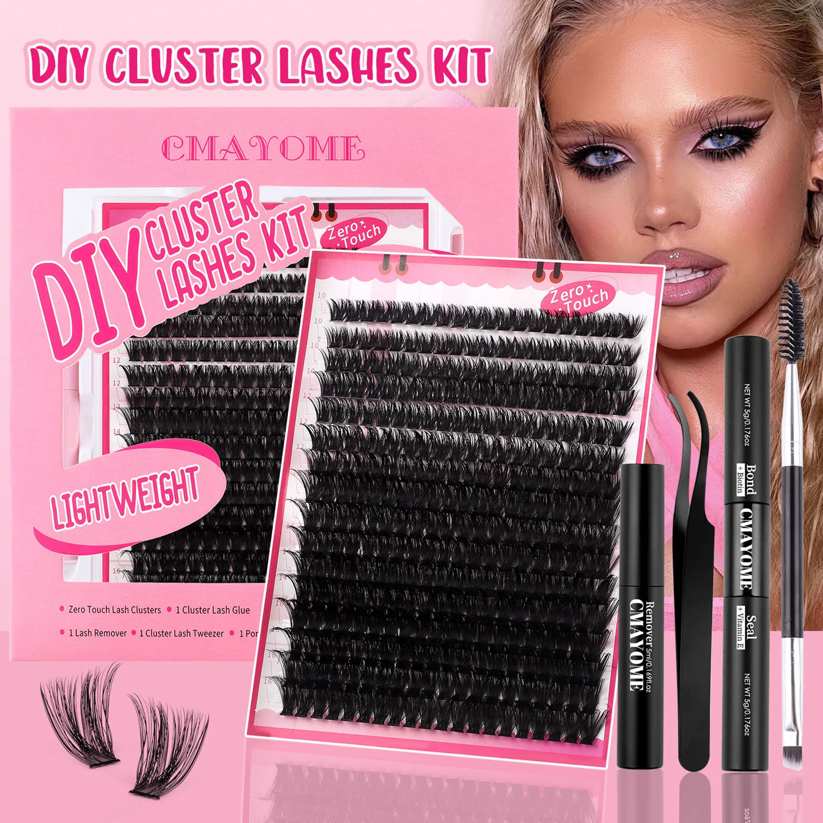 Description Picture 3 of item80D DIY False Eyelashes set D Curly Fluffy Volume clusters lash Extensions bond and seal glue Remover kit professional makeup