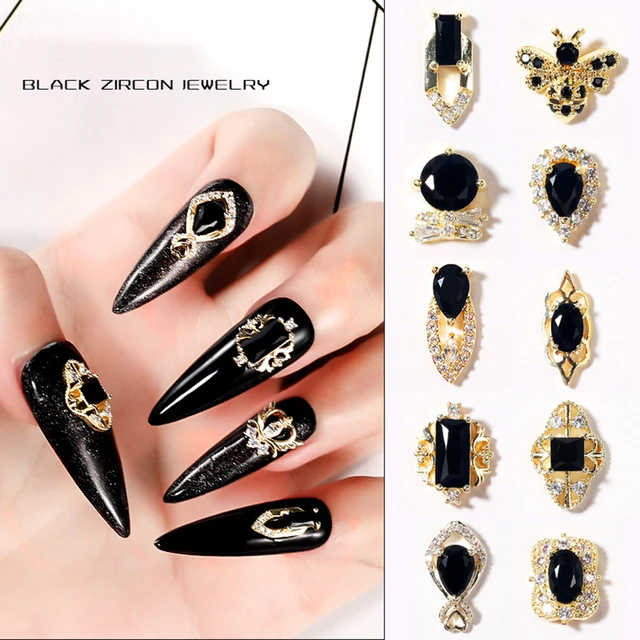 5pcs Nail Art Charms 3d Luxury Black Zircon Nail Diamonds Art