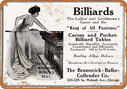  Tin Sign 8x12 Inch 1912 Brunswick Carom and Pocket Billiards Vintage Look Metal Sign