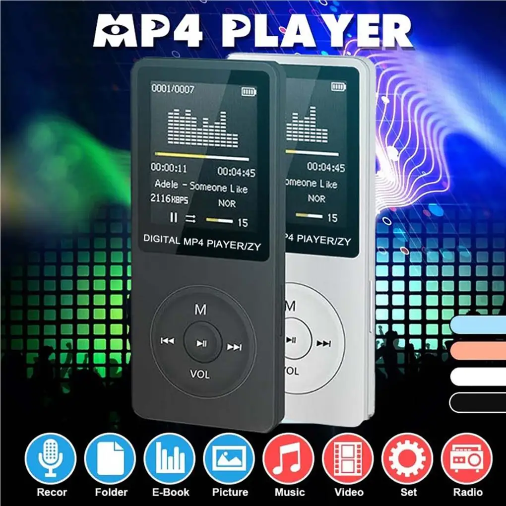 Leitor de Áudio a Bateria para Estudantes Mp3 Mp4 Seleção de Idioma Auscultadores Leitores de Música Acessórios