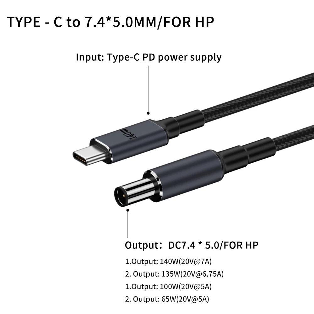 Versatile USB-C PD to DC Universal Laptop Charger Cable - 1.8M Length