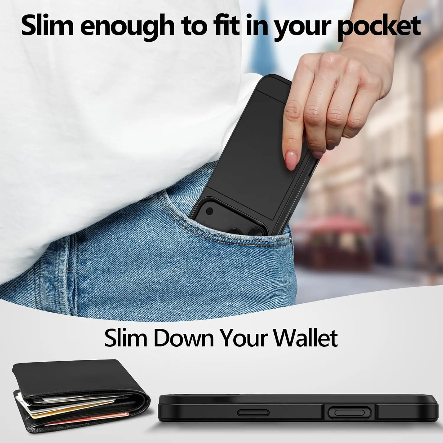 Premium Wallet Card Holder Protective Phone Case - Slim, Heavy Duty, Slide Slot Design