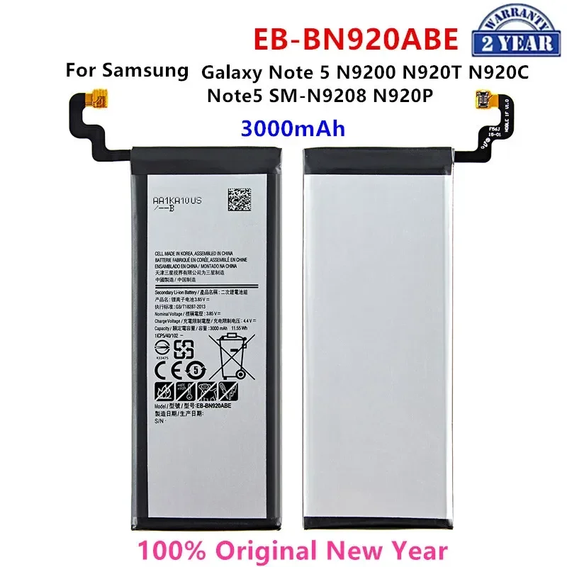 

100% Orginal EB-BN920ABE 3000mAh Battery For Samsung Galaxy Note 5 SM-N920 N920F N920T N920A N920I N920G N9200 N920G/DS N9208