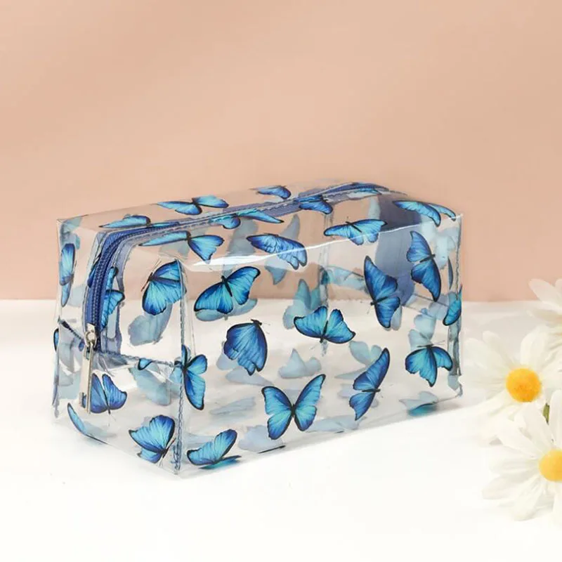 Butterfly Avocado Cosmetic Bag PVC Women Zipper Clear Makeup Bags Case Travel Make Up Organizer Storage Bath Toiletry Wash Bag 6