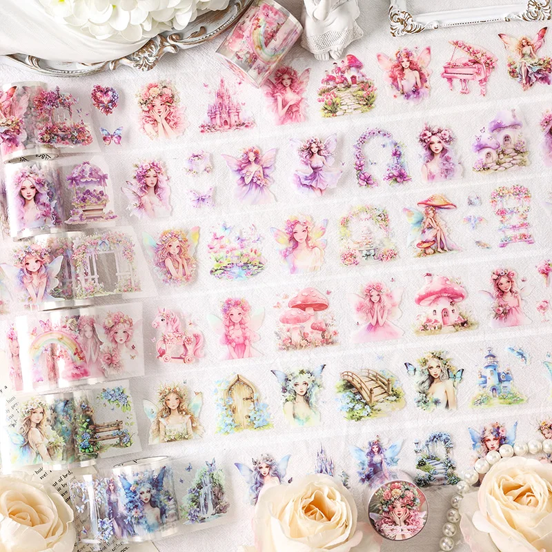 다채로운 플라워 무브먼트 시리즈, 레트로 크리에이티브 장식, DIY pet 테이프, 12PCs/로트