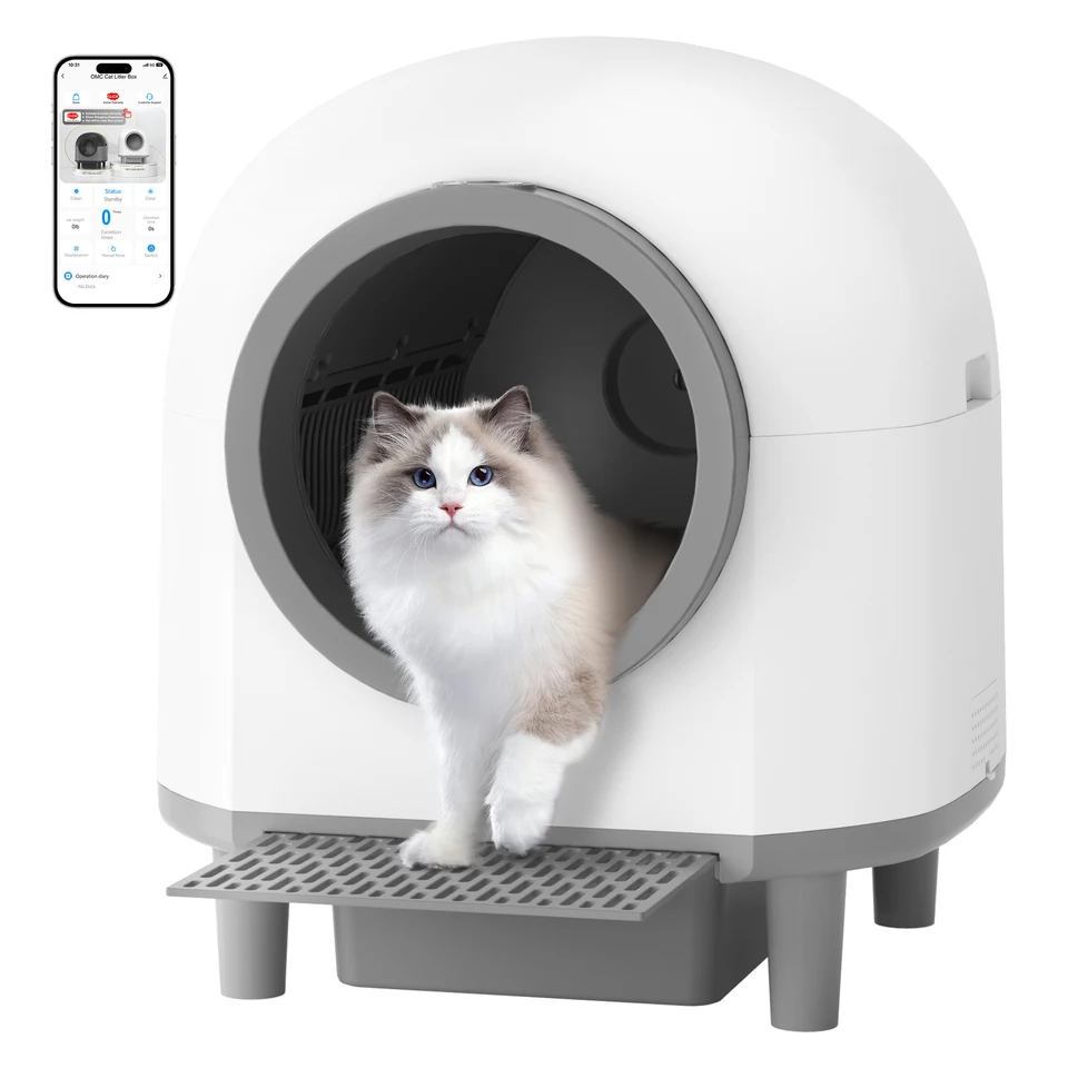 OMCPET自動スマート猫トイレセルフクリーニングサンドボックス、アプリ 