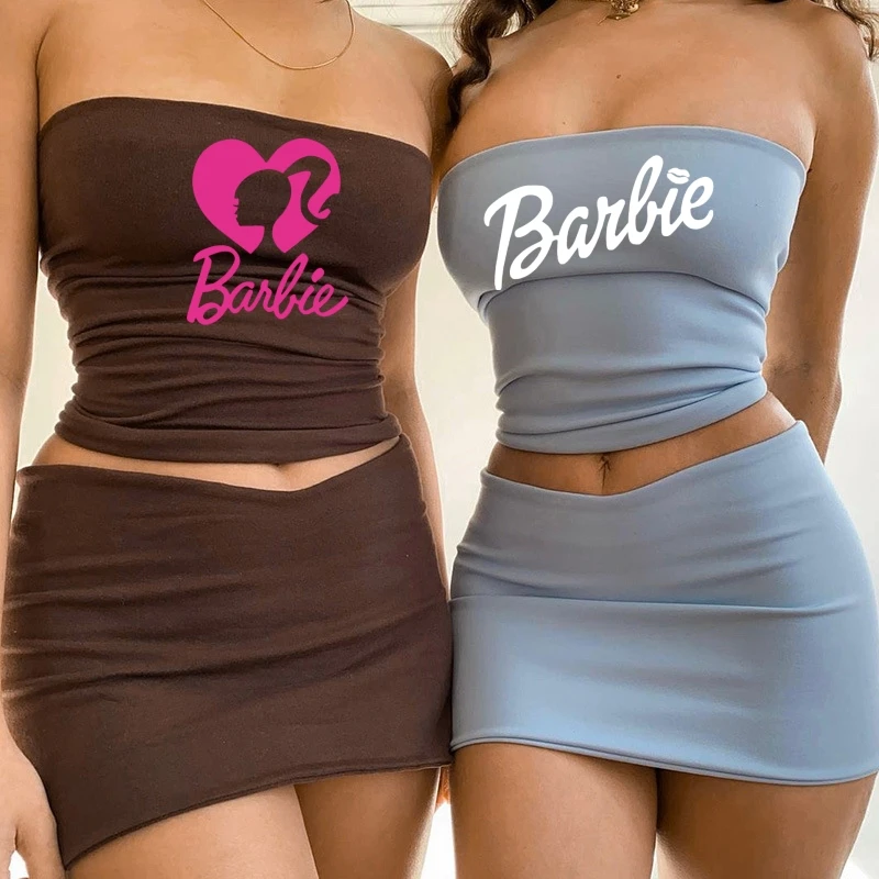 Y2K Ragazze Barbie Moda Estiva Da Donna Cinturino Casual Top Sottile Gonna Corta Vestito Moda Donna Cool Slim Fit Yoga Wear Giocattolo Regalo