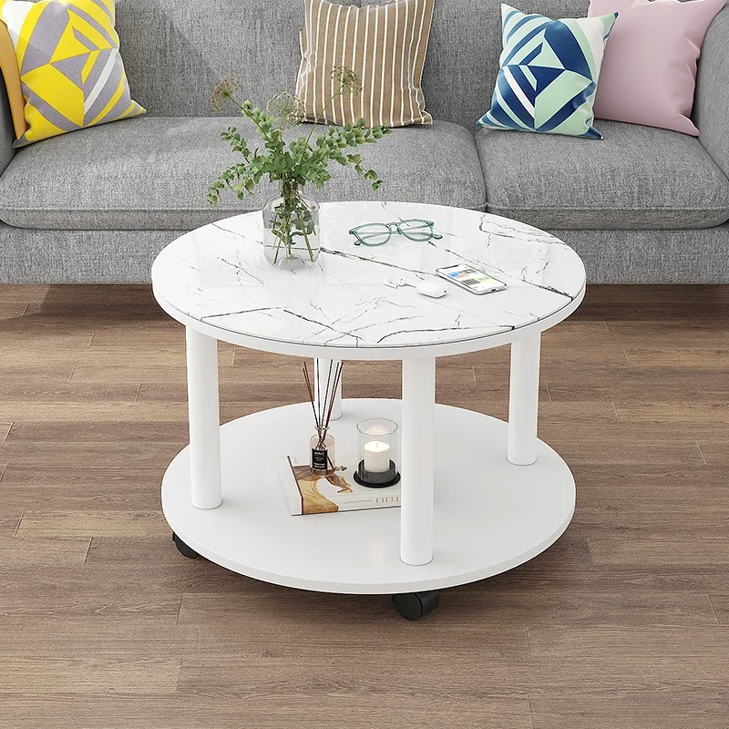 

Table plus Wheels Small Apartment Light Luxury Living Room Home Tempered Glass Surface Corner Table Side Table Movable