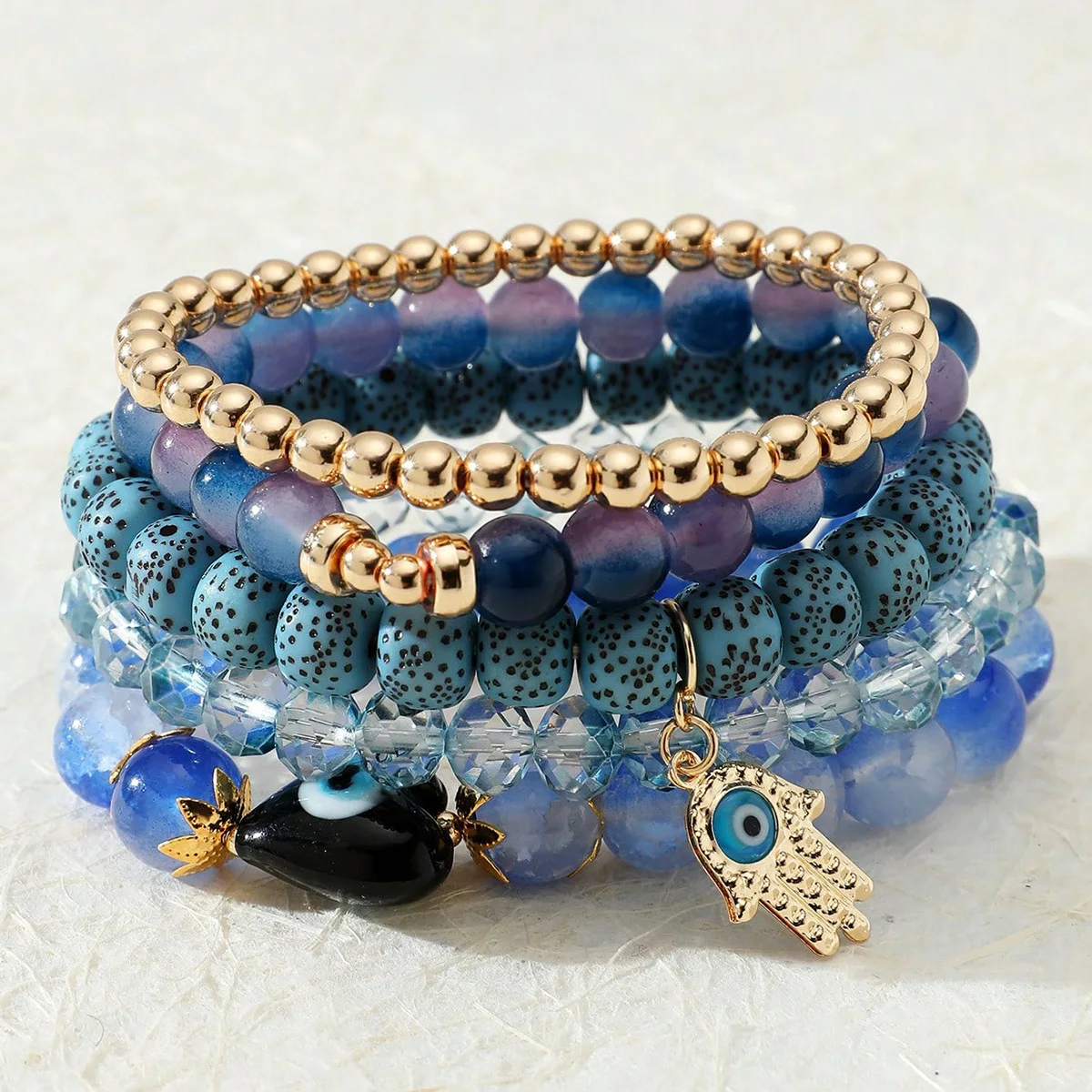 

Women Boho Blue Beads Turkish Eye Multilayer Bracelet New Trend 2023 Summer
