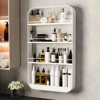 2 Layers Bathroom Organizer Shelves Rack Wall Mounted Punch-Free Storage Racks Seasoning Bottle Storage Trendy Kitchen Shelf 5