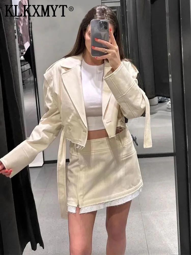 

Cropped Jacket Women Double Breasted Jacket Woman Long Sleeve Women's Bomber Jacket Streetwear Belt Jackets for Women