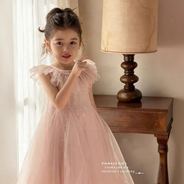 Robe de princesse scintillante Xiaofei à manches courtes pour filles, collection été 2026, idéale pour anniversaires, banquets et spectacles de piano 1