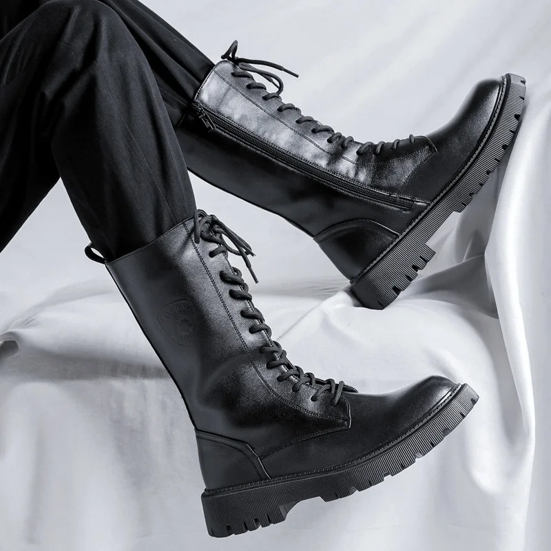 Leather Lace Chelsea Boots Platform Boots Men Gothic Leather