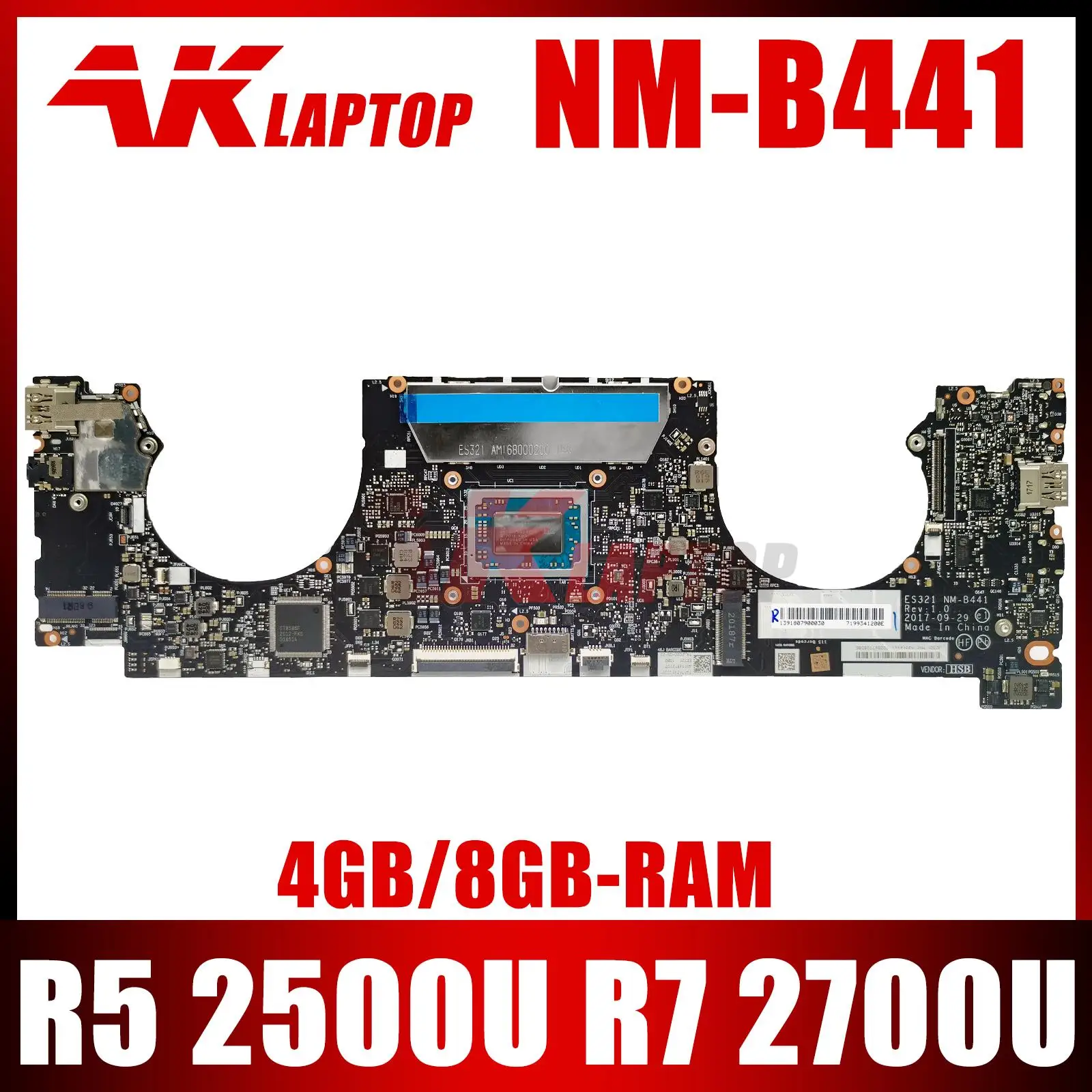 

NM-B441 For Lenovo IdeaPad 720S-13ARR laptop motherboard Ryzen R5 2500U/R7 2700U CPU 4G/8G RAM 5B20Q59464 5B20Q59378