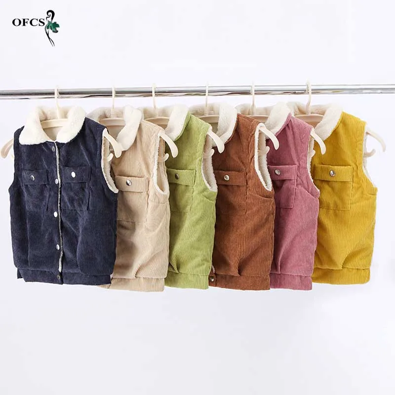 

New Girls Autumn Corduroy Warm Vest Winter Boys Thicken Waistcoat Kids Outerwear Children Cotton Jackets Best Vest For2-10 Years