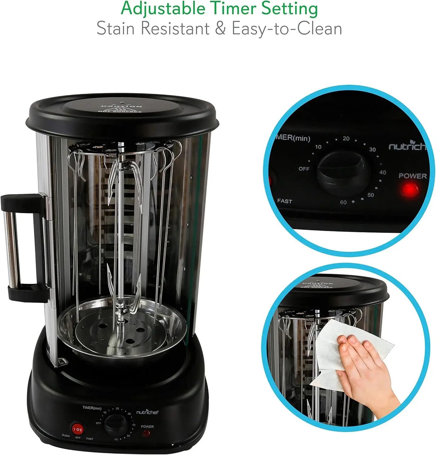 Countertop Vertical Rotating Oven - Rotisserie Shawarma Machine, Kebob Machine, Stain & Heat Resistant Door & Energy E 4