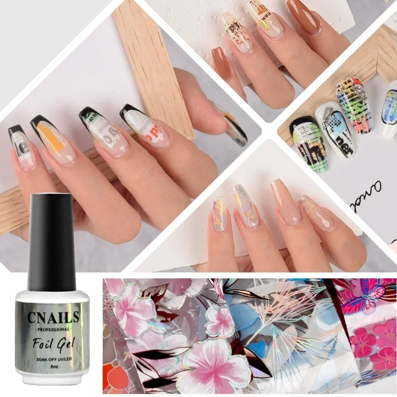 Cnails 손톱용 포일 젤, 접착제 베이스 코트, 흡수 제거 UV LED 탑 코트, 네일 아트 디자인, 매니큐어 포일 트랜스퍼 젤, 네일 광택제 바니시