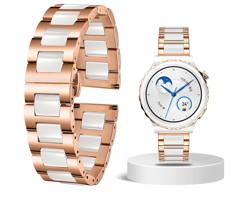 Premium Ceramic Wristband in White and Black for Smart Watches - Stylish Universal Replacement Strap for Men and Women