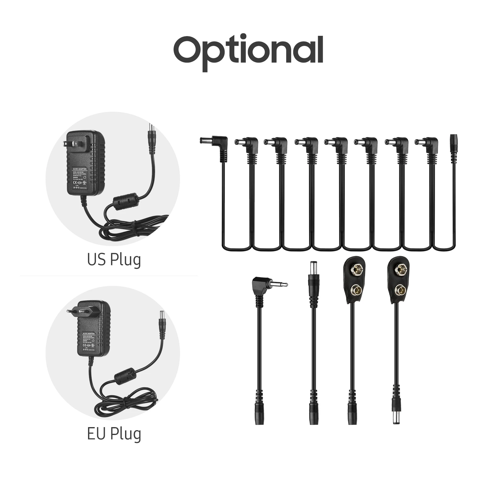 Caline CP-07B Guitar Effects Power Supply Adapter DC 9V 1A with 8-Way Daisy Chain Cable Reversed Polarity Cables