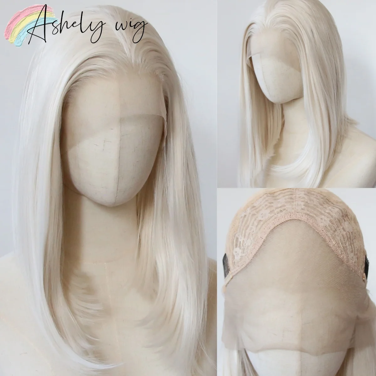 Platinum Blonde Short Bob Cream 13x4 Front Lace Wig 14inch High Temperature Fiber Silk Wig Synthetic Lace Wigs Halloween Cosplay