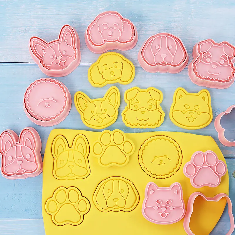 Cookie Cutters Animal Dog Type Stamp Embosser For Biscuit Pastry Bakeware Baking Cookies Molds 8pcs/set