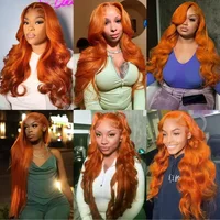 Perruque Lace Front HD 13x6 en Cheveux Humains, Densité 250, Ondulation Body Wave, Couleur Gingembre Orange, 30 pouces, Sans Colle, Pré-épilée 5