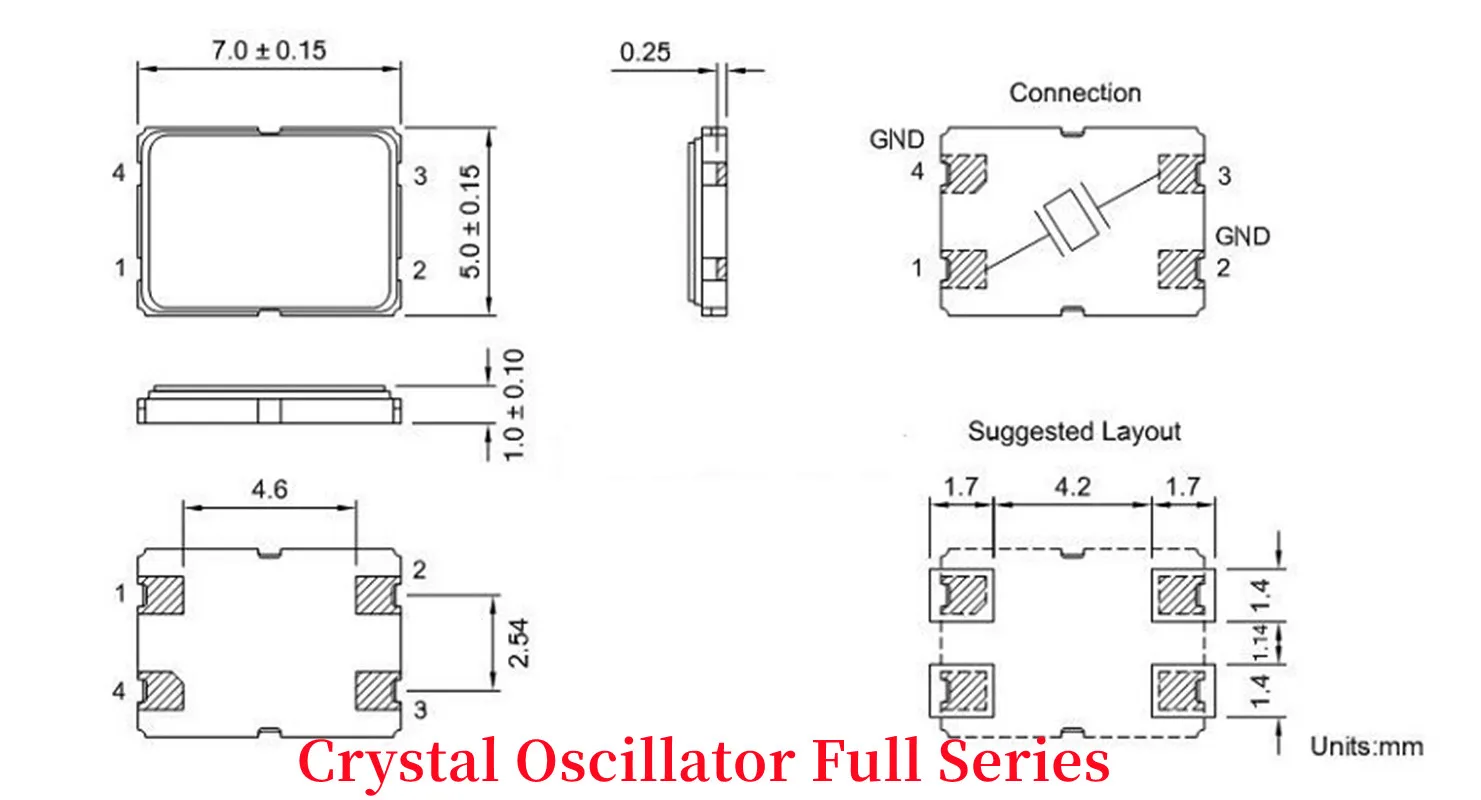 16.384M 16.384MHZ 5070 7050 SMD Passive Crystal Oscillator 4pin 5.0*7.0mm Resonator Crystal 7.0X5.0MM 10pcs New original