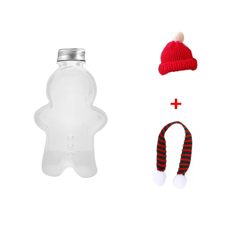 Eyomii 500ML Gingerbread Man Bottle Bear Shape Plastic Drink  Cup,Transparent Milk Juice Bottles ,Christmas Decorations Scarf, Hat