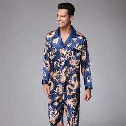 Sexy Robe Couple Pajamas Wedding Dragon Pattern Men's Long-Sleeved Trousers Pajamas Suit Home Wear Two-Piece Suit