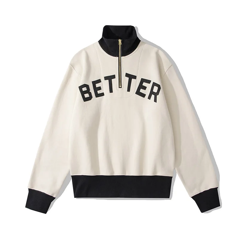OKONKWO Heavyweight Colorblock Half Zipper Lapel Sweater Thickened Embroidered High Collar Jacket Outdoor Camp Running Sport TEE
