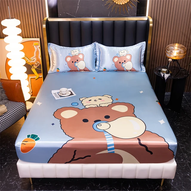 Ice Cooling Bed Sheet with Pillowcase for Home lencol cama casal Summer  Mattress Cover Queen Size Cartoon Style Fitted Sheet Set