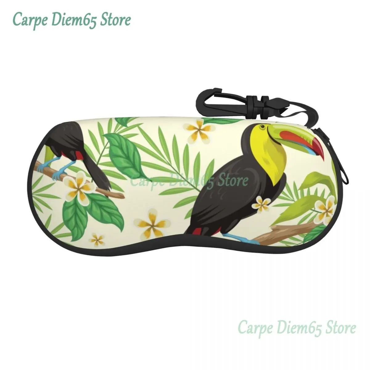 

Portable Eyewear Case Tropical Leaves Birds Sunglasses Soft Case Glasses Box with Lanyard Zipper Eyeglass Case