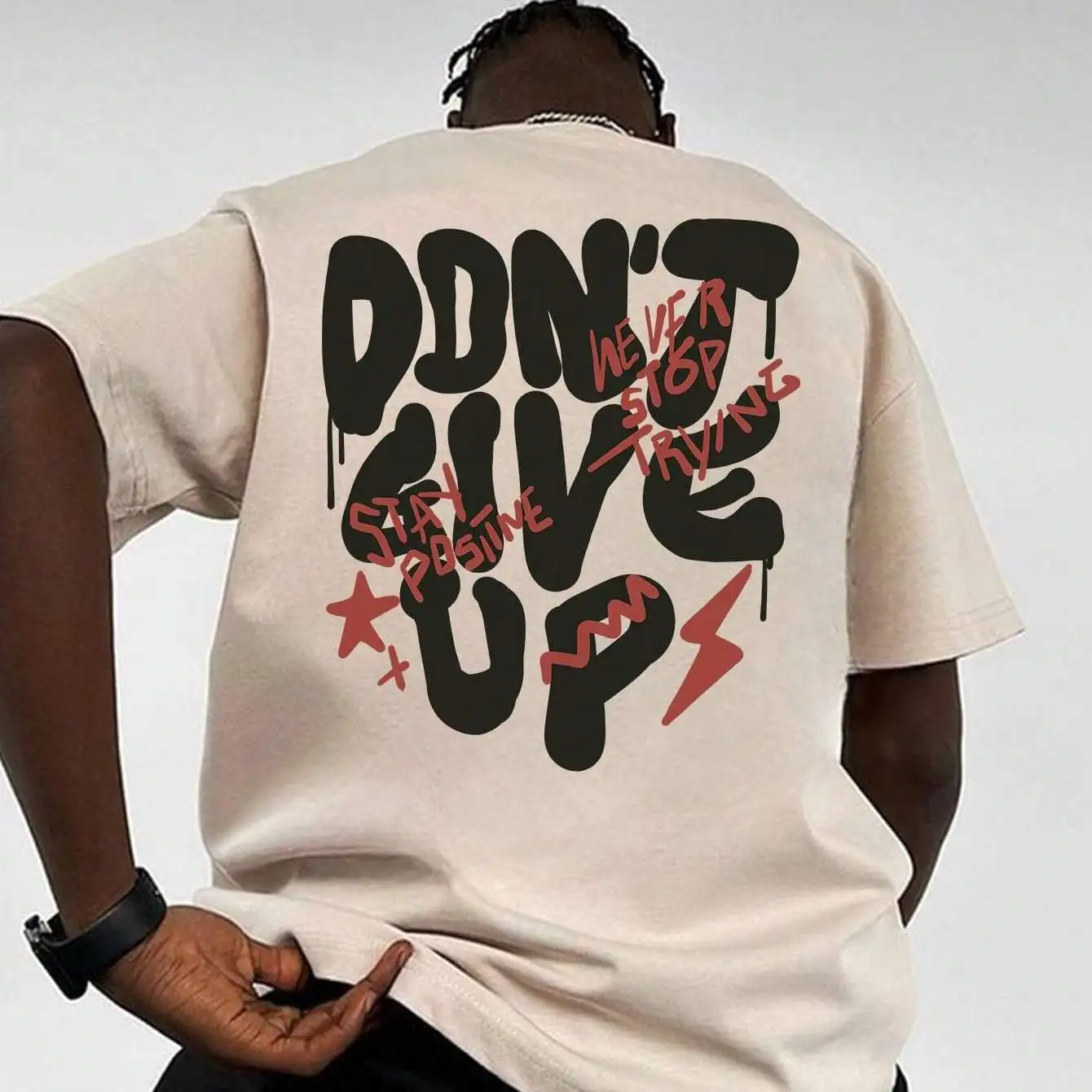 تي شيرت رجالي صيفي 100 قطن عصري غير رسمي فضفاض مقا...